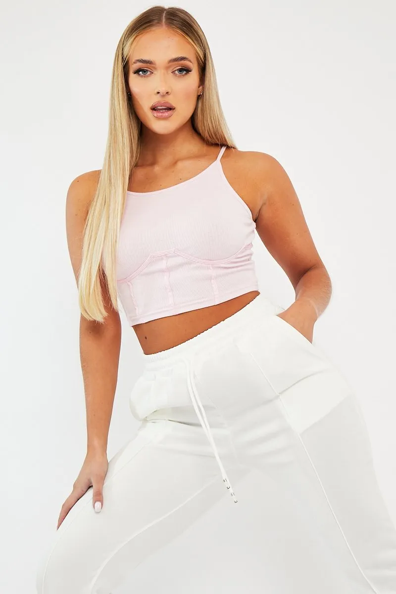 Pink Ribbed Corset Racer Crop Top - Frida