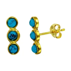 Silver 925 Gold Plated 3 Round Turquoise Earrings