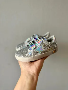 Silver glitter and holographic velcro star sneaker