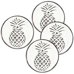 Whitewash Pineapple Wooden Coaster, Set of 4